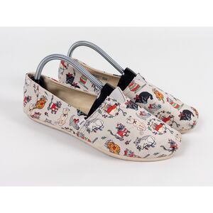 TOMS Belmont Holiday Cats Women's Slip on Shoes Flats Size 10 Christmas Gray